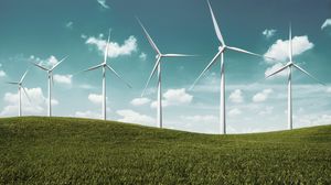 Preview wallpaper wind farm, turbines, hill, nature