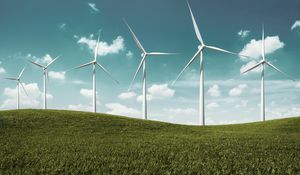 Preview wallpaper wind farm, turbines, hill, nature