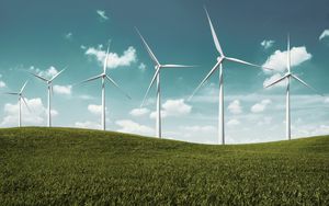 Preview wallpaper wind farm, turbines, hill, nature