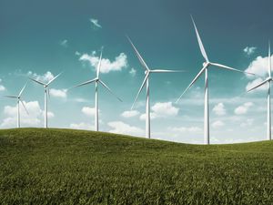 Preview wallpaper wind farm, turbines, hill, nature