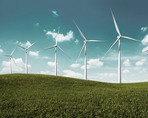 Preview wallpaper wind farm, turbines, hill, nature