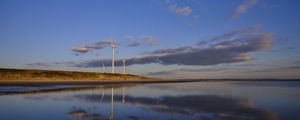 Preview wallpaper wind farm, turbines, lake, shore, nature