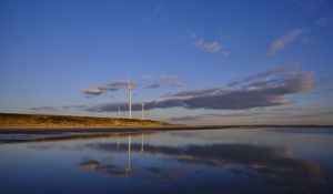 Preview wallpaper wind farm, turbines, lake, shore, nature