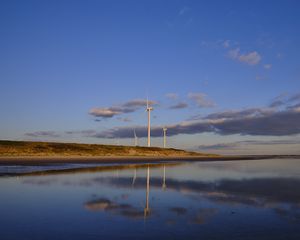 Preview wallpaper wind farm, turbines, lake, shore, nature