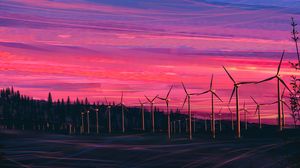 Preview wallpaper wind farm, turbines, night, starry sky, art