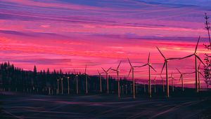 Preview wallpaper wind farm, turbines, night, starry sky, art