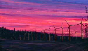 Preview wallpaper wind farm, turbines, night, starry sky, art