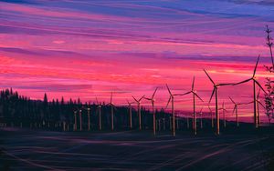 Preview wallpaper wind farm, turbines, night, starry sky, art
