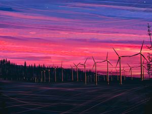 Preview wallpaper wind farm, turbines, night, starry sky, art