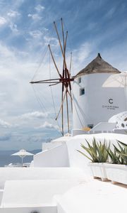 Preview wallpaper wind tower, santorini, greece, white