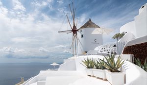 Preview wallpaper wind tower, santorini, greece, white