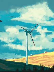 Preview wallpaper wind turbine, building, sky, art