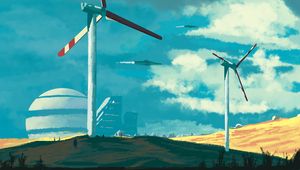 Preview wallpaper wind turbine, building, sky, art