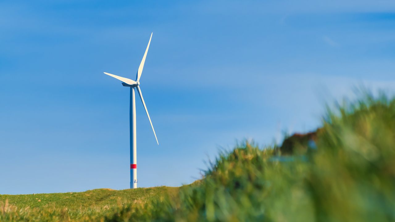 Wallpaper wind turbine, grass, minimalism