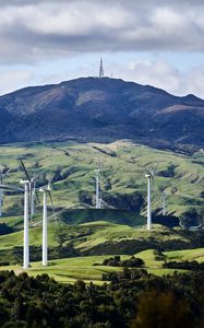 Preview wallpaper wind turbine, hills, landform, grasses