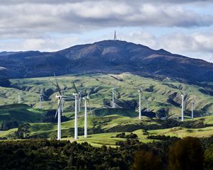 Preview wallpaper wind turbine, hills, landform, grasses