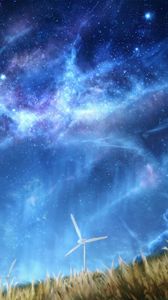 Preview wallpaper wind turbine, nebula, starry sky, space, art