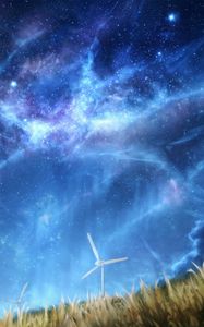 Preview wallpaper wind turbine, nebula, starry sky, space, art