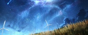 Preview wallpaper wind turbine, nebula, starry sky, space, art