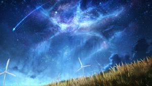 Preview wallpaper wind turbine, nebula, starry sky, space, art