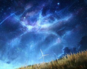 Preview wallpaper wind turbine, nebula, starry sky, space, art