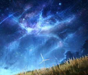 Preview wallpaper wind turbine, nebula, starry sky, space, art