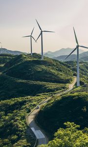 Preview wallpaper wind turbine, structure, sky, road, winding