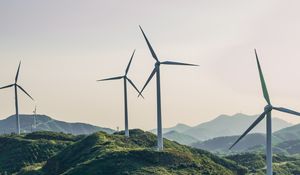 Preview wallpaper wind turbine, structure, sky, road, winding