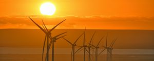 Preview wallpaper wind turbines, clouds, twilight, dark