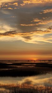 Preview wallpaper wind-driven generators, decline, sea, coast, evening, pools