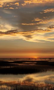 Preview wallpaper wind-driven generators, decline, sea, coast, evening, pools