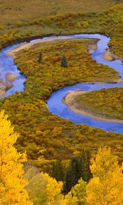Preview wallpaper winding creek, gunnison national forest, colorado, loop, river, trees, wood, autumn, bends