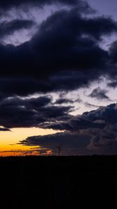 Preview wallpaper windmill, clouds, night, overcast, horizon
