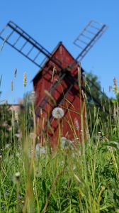 Preview wallpaper windmill, dandelions, flowers, fluff, grass