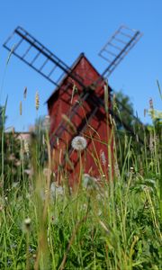 Preview wallpaper windmill, dandelions, flowers, fluff, grass