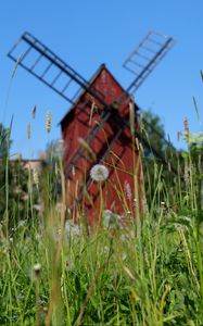 Preview wallpaper windmill, dandelions, flowers, fluff, grass