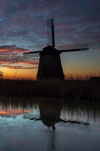 Preview wallpaper windmill, dark, dusk, river, nature