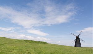 Preview wallpaper windmill, field, grass, minimalism