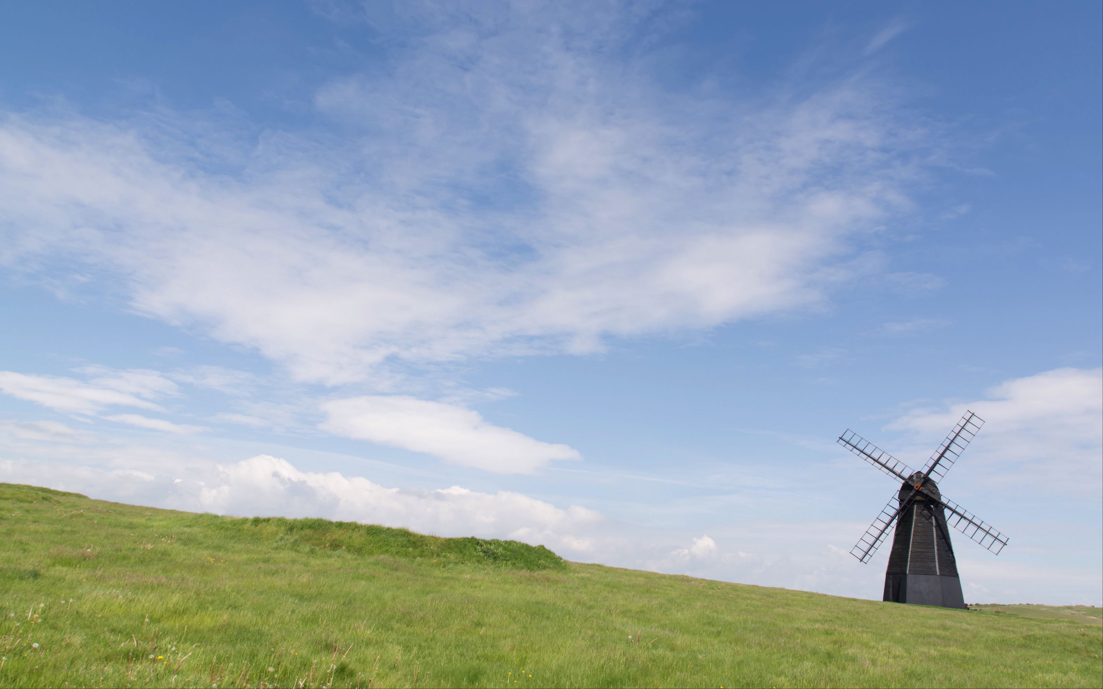 3840x2400 Wallpaper windmill, field, grass, minimalism