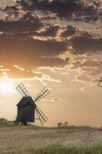 Preview wallpaper windmill, field, sunset, nature