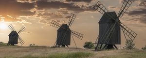 Preview wallpaper windmill, field, sunset, nature