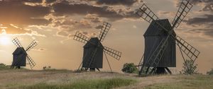 Preview wallpaper windmill, field, sunset, nature