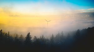 Preview wallpaper windmill, fog, forest, trees