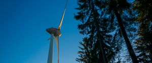 Preview wallpaper windmill, forest, fog, sunrise