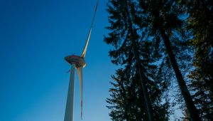 Preview wallpaper windmill, forest, fog, sunrise