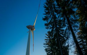 Preview wallpaper windmill, forest, fog, sunrise