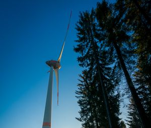 Preview wallpaper windmill, forest, fog, sunrise