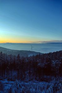 Preview wallpaper windmill, forest, snow, clouds, nature