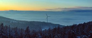 Preview wallpaper windmill, forest, snow, clouds, nature