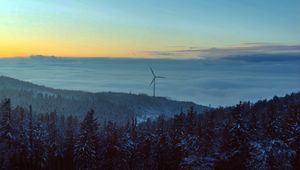 Preview wallpaper windmill, forest, snow, clouds, nature